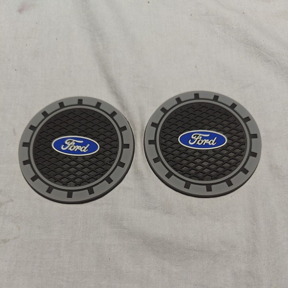 New 2 pack Ford Logo Cup Holder Coaster Inserts Rubber Black Gray
